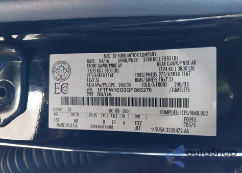 2016 Ford F-150 Lariat из США, поврежденный, VIN 1FTFW1EG3GFB85270